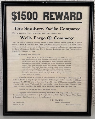 Antique Wells Fargo & Co Reward Wanted Poster Criminal Robber Western Outlaw #10