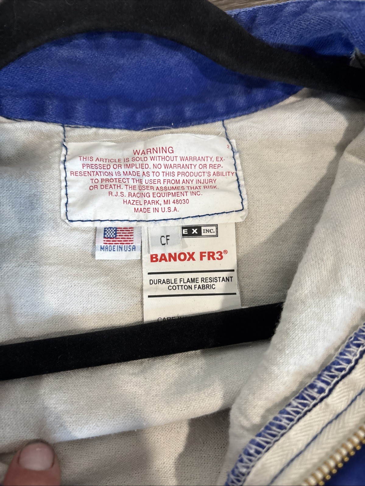 RJS Racing Equipment Black Suit Mens Size Youth Itex Banox FR3 Flame Resistant