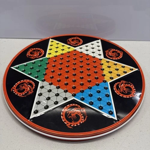Vintage Ohio Art Chinese Checkers Round Metal Board Tin COMPLETE w/ All Pieces