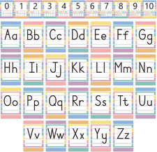 37 PCS Pastel Colors Stripes Classroom Alphabet Number Educational Poster Cards,