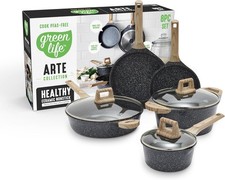 GreenLife 8 Piece Ceramic Nonstick Cookware Set, Induction Suitable Non Toxic PF