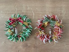 Pair Of Vintage Mercury Glass Candle Foil Wreath Tinsel Christmas Decorations