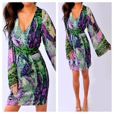 Rampage Green Purple Blue Black Long Flare Sleeves Bohemian Dress M Medium