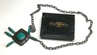 Vintage Park Lane Green Faux Turquoise Metal Chain Dangle Pendant Necklace W/Box — photo 1