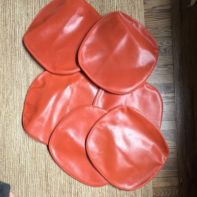 Knoll Red Leather Saarinen Tulip Seat Cushions Set of 6
