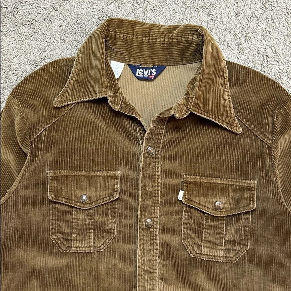 De Colección Rara 70’s Levi’s Para Hombre Levi’s Hombres’s Pana Camisa Chaqueta Marrón EE. UU. Talla XL Foto 3 de 4