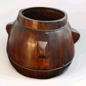 Antique Beautiful Asian Handcrafted Wood Food- Rice - Storage Container