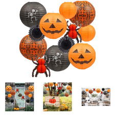 Paper Lanterns Halloween Decorations Set 12 pcs Jack-O'-Lantern Skeleton Spider