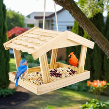 Bird Feeders for Outdoors Hanging, Wooden Wild Bird Feeders 10x6.3x7.8 Inch, ...