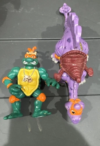 Vintage TMNT Cave Turtle Mike and Silly Stegosaurus Michaelangelo Dinosaur 1993