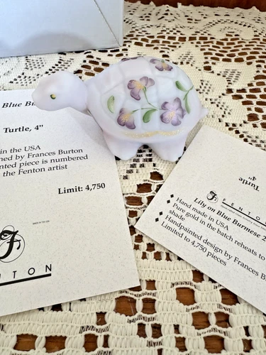 Fenton Art Glass Lily on Blue Burmese Turtle Figurine 5266 UG New NIB