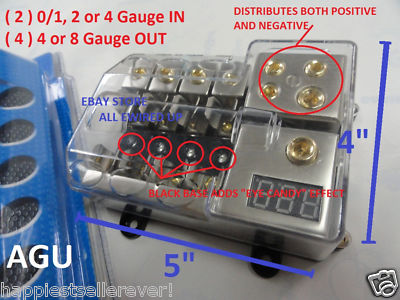 2 IN 4 OUT AGU 0 1 4 8 Gauge Fuse Holder ''Eye Candy'' Car Truck Power Block 12V