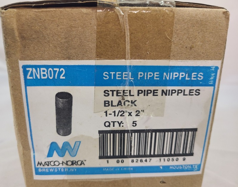 Matco-Norca Black Steel Pipe Nipples  1 1/2" X 2" Qty 5 ZNB072 New NIB