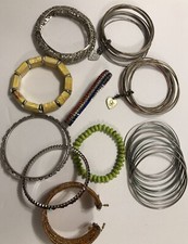 Lot of 9 Costume Jewlery Bracelets Assorted Styles: Cuff, Stretch, Bangle, Adj.