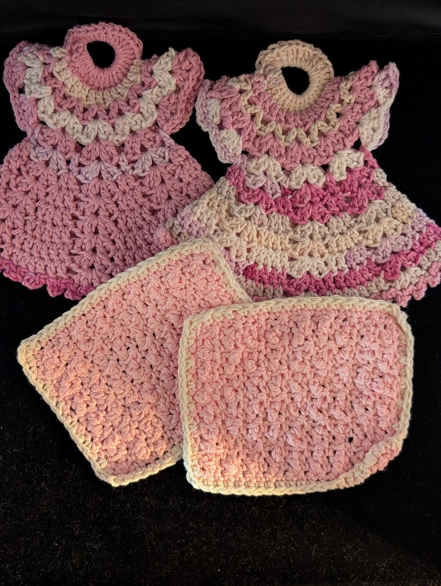 Potholders Crochet Dress Set Of 2 New 100% Cotton With 2 Washcloths | eBay