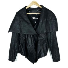 The Fillmore Womens Jacket Small Black Leather Stiched Textured Shawl Coat