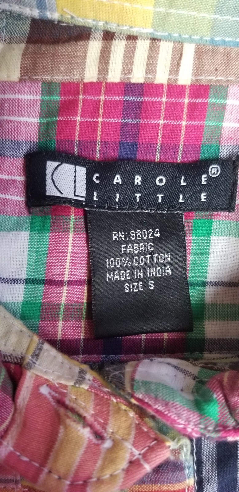 Carole Little Button Blouse S Patchwork Sleeveles… - image 11