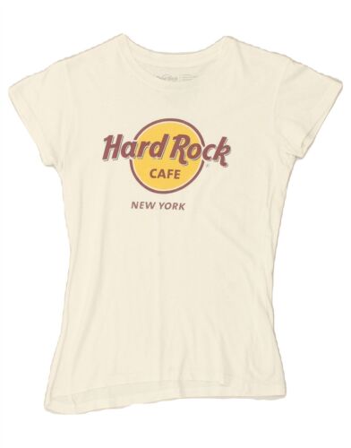 HARD ROCK CAFE Womens New York Graphic T-Shirt Top UK 6 XS Off White CM06 - Picture 1 of 3
