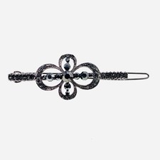 USA FLOWER Hair Clip Hairpin Rhinestone Crystal Elegant Unique Dark Gray Vintage