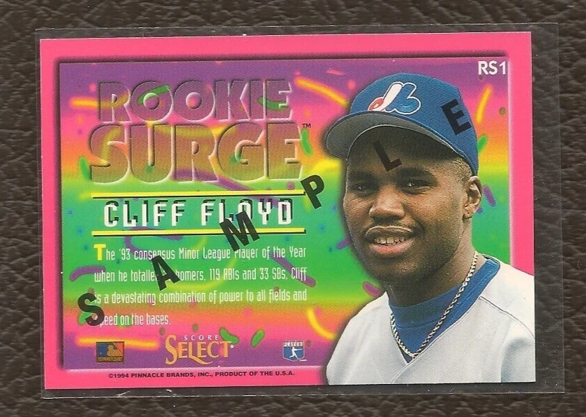 1994 Score Select Rookie Surge Sample #RS1 Cliff Floyd Montreal Expos - Image 2 of 2