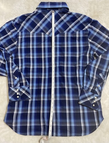 Camicia True Religion uomo 3XL perle a scatto blu a quadri manica lunga western grande alta - Foto 7 di 11