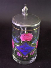Beautiful BIEDERMEIER glass jug FOR THE CELEBRATION - rose decor - streaky glass