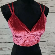 Womens Faux Stretch Velvet Bra Top Crop Tank Festival Sexy Club Dancer Burgundy