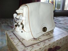Marc Jacobs off white leather buckle brass shoulder bag tote satchel handbag 