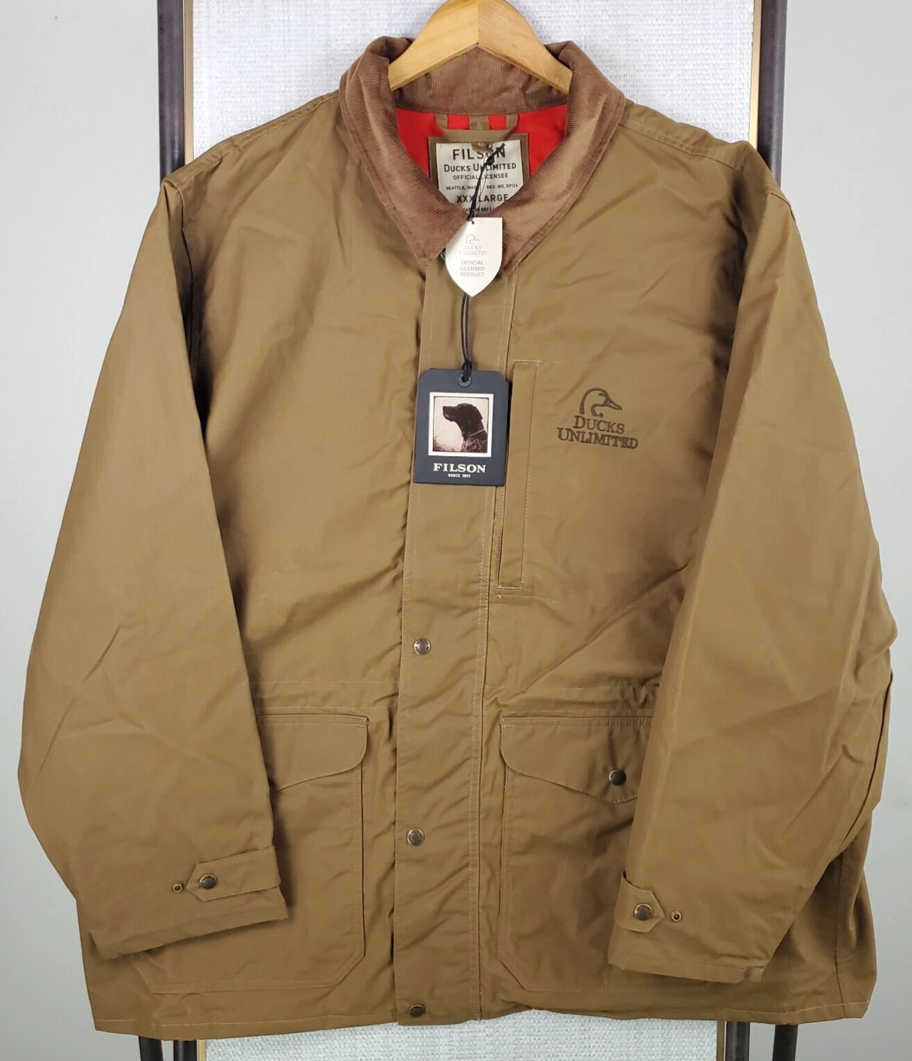 NEW $395 FILSON x DUCKS ULTD Size 3XL Mens Oilskin Cover Cloth Jacket Mile Mark