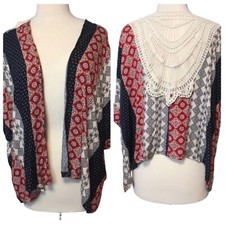 Mauve Knitted Floral Open Front Cardigan Multicolor Size Medium Boho Style