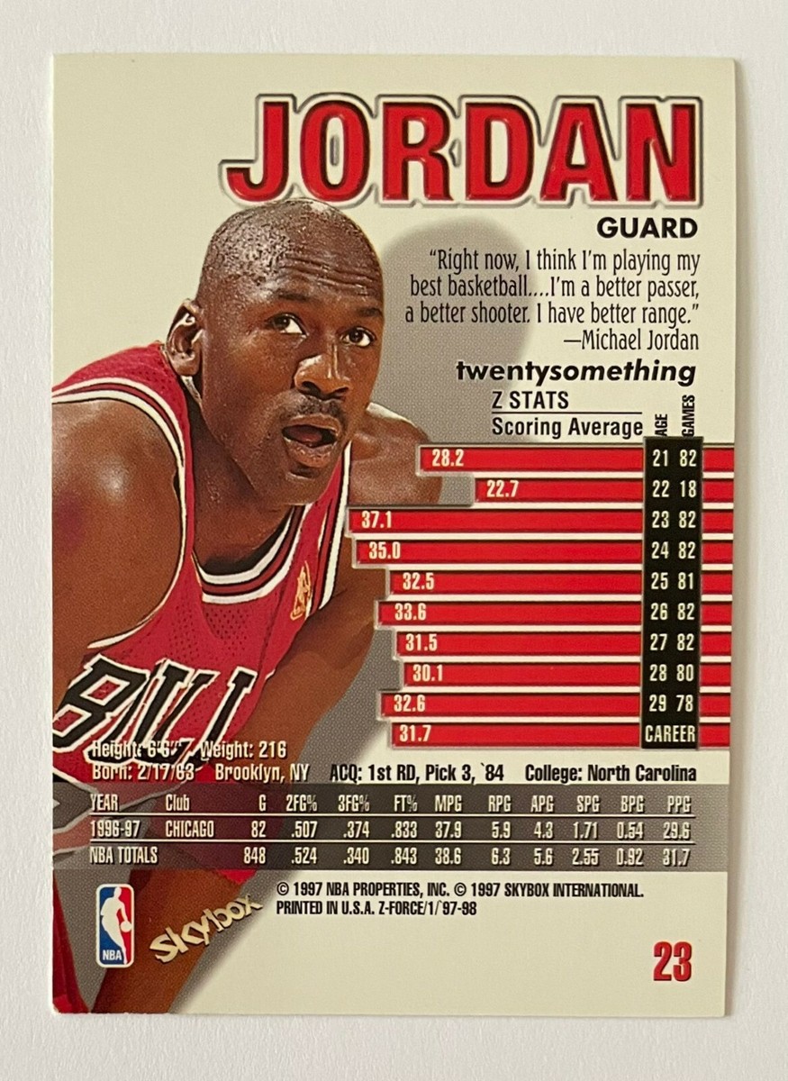 Michael Jordan 1997/98 Skybox Z-Force Basketball Card #23 Chicago