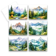 12 Assorted All Occasion Notecards with Envelopes - Watercolor Mountain -2 of Ea