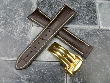 22mm Leather Strap Dark Brown Watch Band Deployment Buckle Set for OMEGA WH Gx1