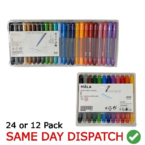 Ikea Mala Set of 24/12 Pens Felt Tip Pen Assortment Mixed Vivid
