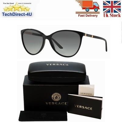 New Versace VE4260 GB1/11 2N 58 16 Cat eye Black Sunglasses Grey Gradient 