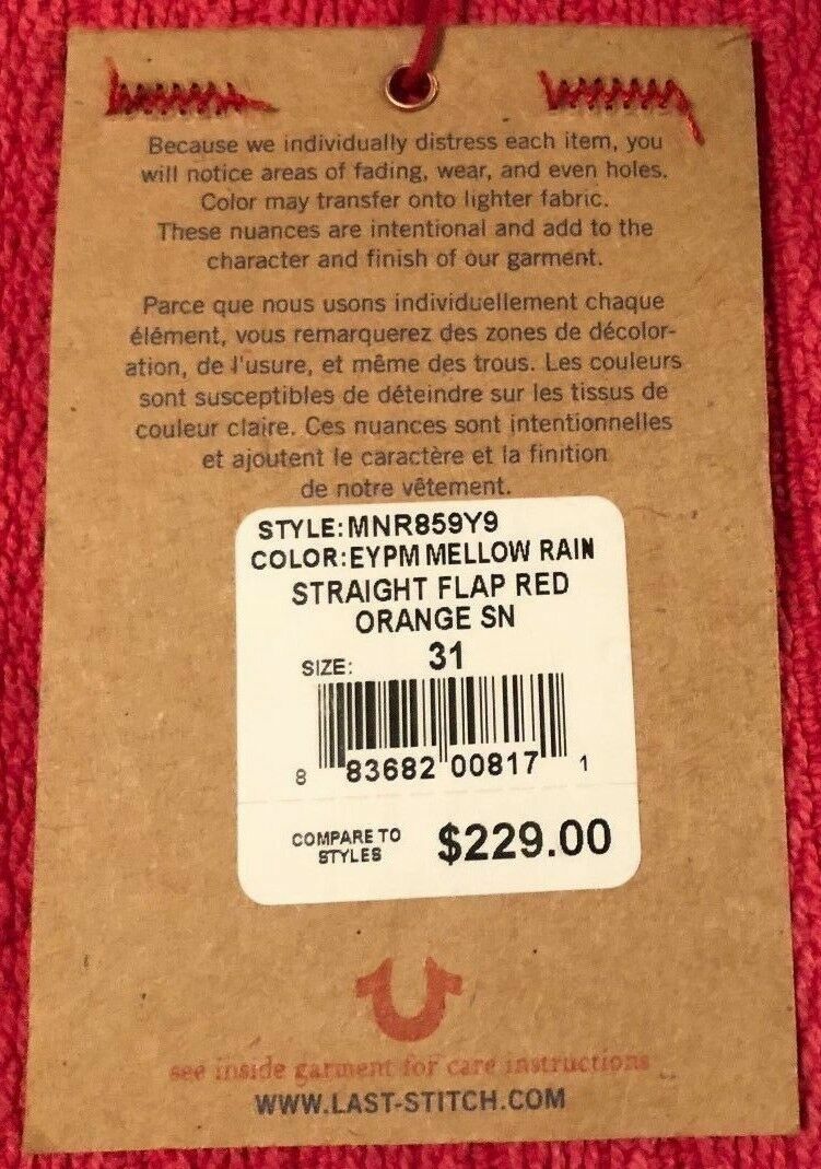 NEW TRUE RELIGION MEN'S JEANS STRAIGHT FLAP RED ORANGE SN 31 x 34 SOLD OUT image 5