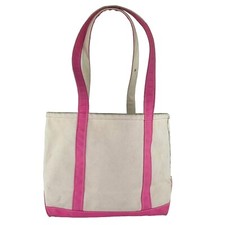 VTG L.L.Bean Boat Tote Heavy Duty Canvas Bag Beige Pink Tote Handbag Bags