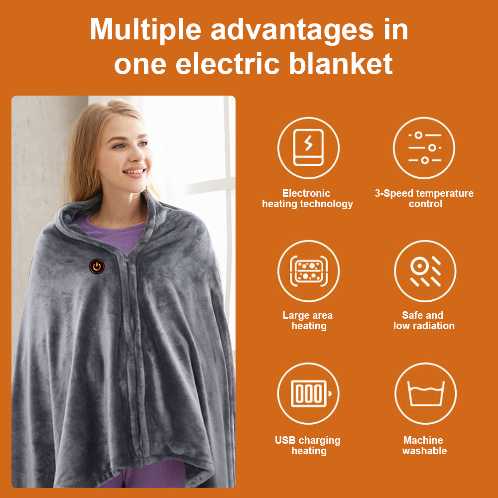 Electric Heated Blanket Fleece Zip Portable USB Heated Throw Winter