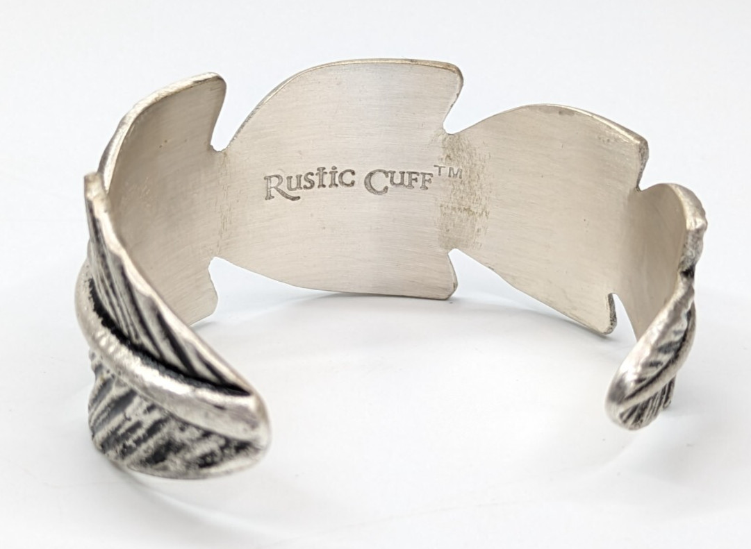 Rustic Cuff Textured Silver Tone Feather Boho 1 1… - image 7