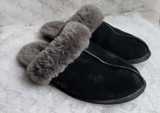 UGG SLIPPERS 1106872, Black Grey Suede Scuffette II, Shearling Lining Women's 9