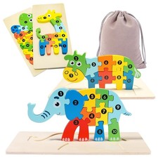 4-Pack Animal Puzzles for Toddlers Ages 3-5, Wooden Toys, Montessori Toys, Id...