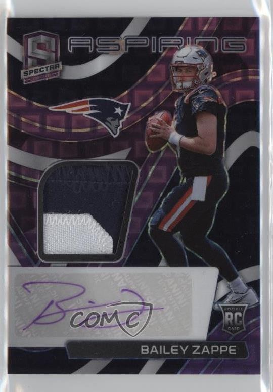 2022 Panini Spectra Neon Purple Prizm /30 Bailey Zappe RPA Rookie Patch Auto RC