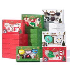 24PCS 7x4.3x1.5Inch Christmas Cookie Gift Boxes 3 Patterns Clear Window   I...