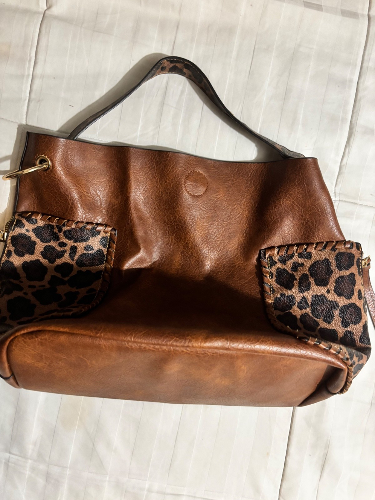 Brown Leopard Print Shoulder Bag Women’s Faux Leather Hobo Purse Large Tote