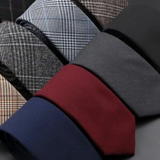 Handmade Cotton Tie for Men Slim 6cm Skinny Neckwear Grey Plaid Casual Style