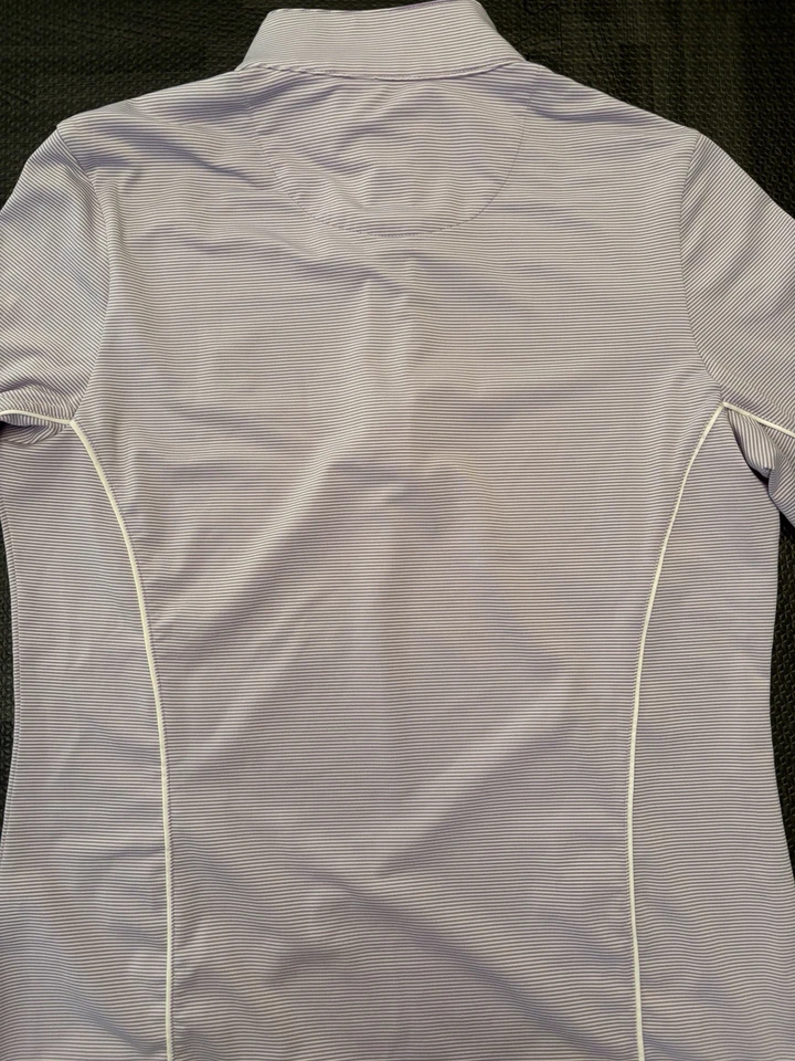 Pullover Peter Millar Masters Mujer Talla Pequeña 1/4 Cremallera Golf Púrpura Blanco Rayas Foto 4 de 4