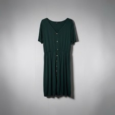 Shein Curve Dark Green Midi Short sleeve  Dress With Buttons