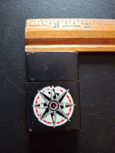 BLACK - Zippo Lighter - Nautical Compass Motif / Original Label