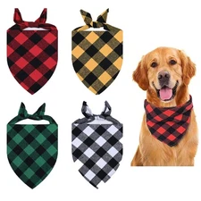 Christmas Dog Bandanas 4 Pack Classic Plaid Pet Scarf Triangle Bibs Multi