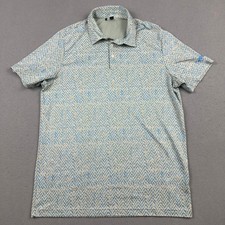 Adidas Polo Shirt Men Large Blue Geometric Short Sleeve Trefoil Logo Golf L